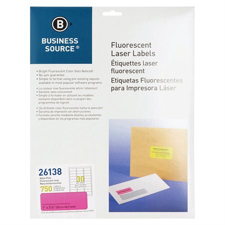 Fluorescent Labels 1 x 2-5 / 8 po. Paquet de 750 pink