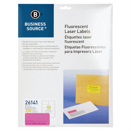 Fluorescent Labels 2 x 4 in. Package of 250 pink