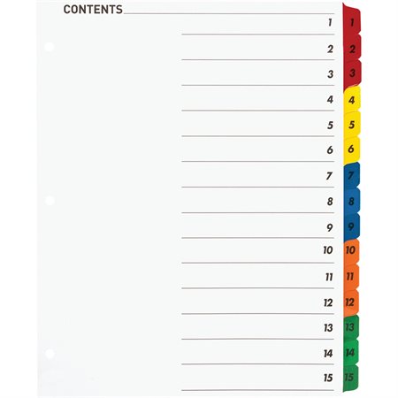 Printable Tab Dividers 15 Tabs 1-15 assorted colours. 1 set