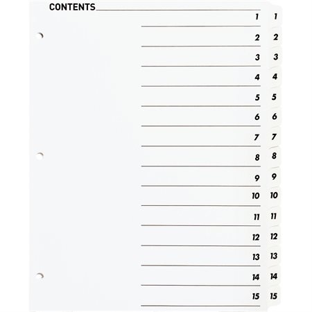 Printable Tab Dividers 15 Tabs 1-15 white. 1 set