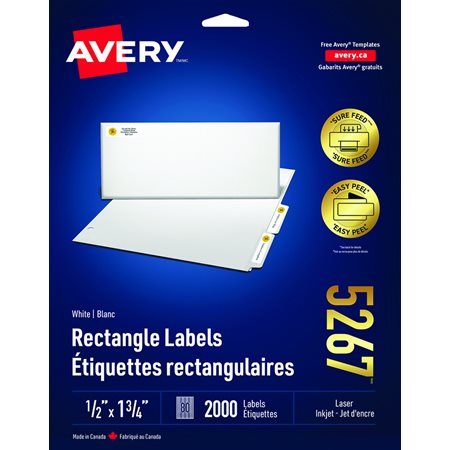 Easy Peel® White Rectangle Labels Package of 25 sheets 1-3 / 4 x 1 / 2” (2000)