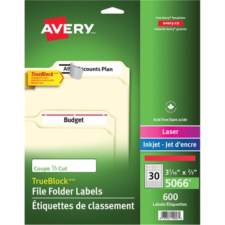 TrueBlock™ Filing Labels Package of 600, 20 sheets. red