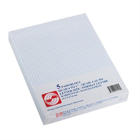 Notepad Letter size, quad ruled, 4 sq / in. pkg 5