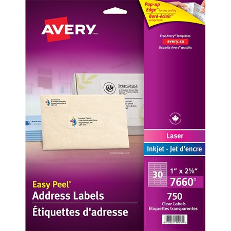 Easy Peel® Clear Mailing Labels 1 x 2-5 / 8"  (750)