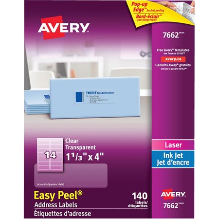 Étiquettes d'adresse transparentes Easy Peel® 1-1 / 3 x 4"  (140)