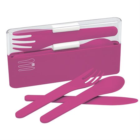 SET OF 3 PLASTIC UTENSILS PINK