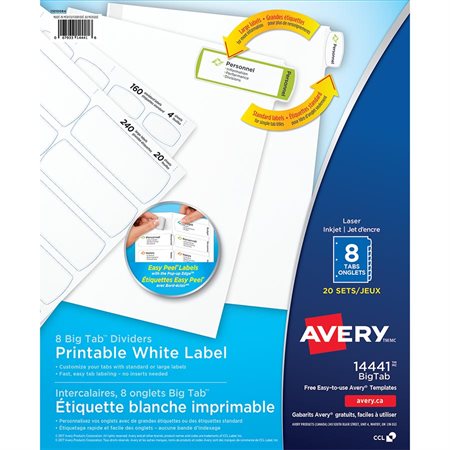 Big Tab™ Printable White Label Dividers 8 tabs