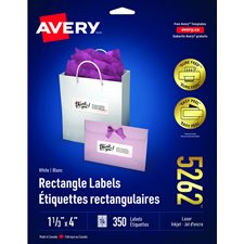 Easy Peel® White Rectangle Labels Package of 25 sheets 4 x 1-1/3" (350)