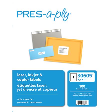 Labels Compatible Laser, Inkjet, Copiers 8-1 / 2 x 11" (100)