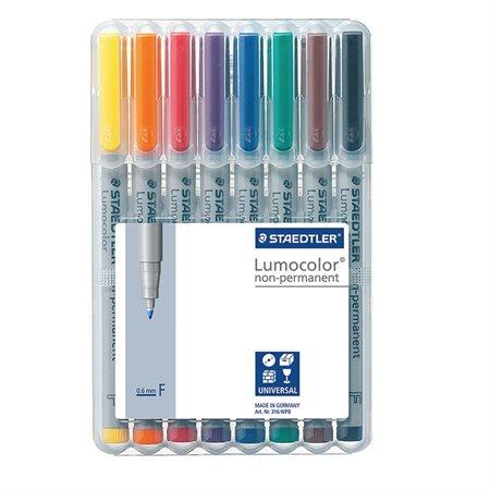 Lumocolor® Non Permanent Marker Fine tip, 0.6 mm. assorted (pkg 8)