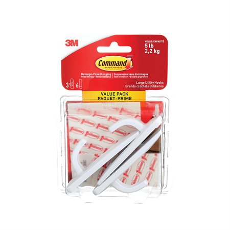 Command™ Adhesive Hooks 3 large hooks with 6 strips