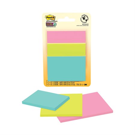 Feuillets Post-it® Super Sticky - collection Éclat de lumière Formats variés. bloc de 45 feuillets (pqt 3)