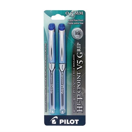 Stylos à bille roulante Hi-Tecpoint Grip V5  /  V7 0,5 mm. Paquet de 2 bleu