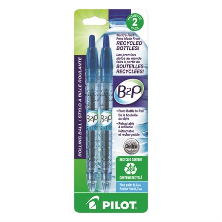 B2P Retractable Rollerball Pen Package of 2 blue