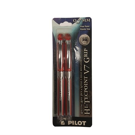 Stylos à bille roulante Hi-Tecpoint Grip V5  /  V7 0,7 mm. Paquet de 2 rouge