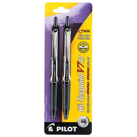 Stylos à bille roulante rétractable Hi-Tecpoint RT 0,7 mm. Paquet de 2 noir