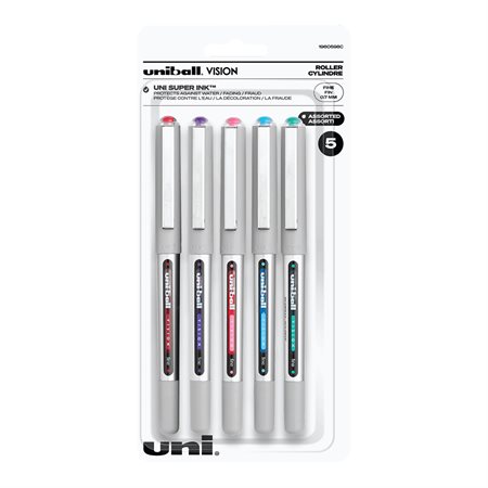 Stylo à bille roulante Vision™ Pointe fine. Paquet de 5 couleurs variées