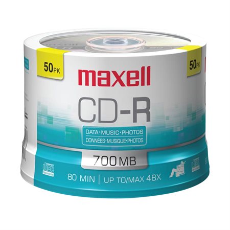 CD-R inscriptible 48x Sur axe pqt 50