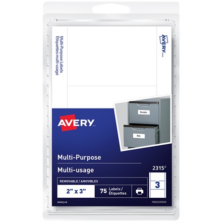 Étiquettes multi-usages autoadhésifs Rectangulaire 2 x 3 po (pqt 75)