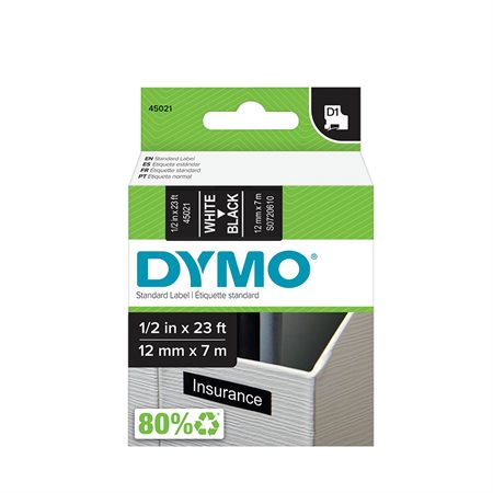 D1 Tape Cassette for Dymo® Labeller 12 mm x 7 m white on black