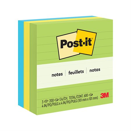 Feuillets originaux Post-it® - collection paradis floral 4 x 4 po, lignés bloc de 200 feuillets (pqt 3)