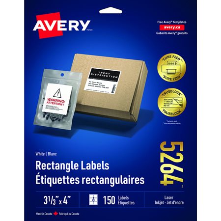 White Rectangle Labels Package of 25 sheets 4 x 3-1 / 3" (150)