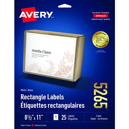 White Rectangle Labels Package of 25 sheets 8-1 / 2 x 11" (25)