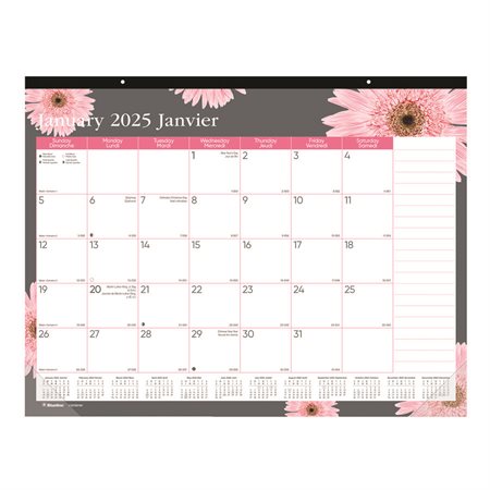 Pink Daisy Monthly Desk Pad Calendar (2025)