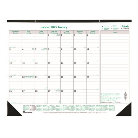 EcoLogix® Monthly Desk Pad Calendar (2025) Bilingual