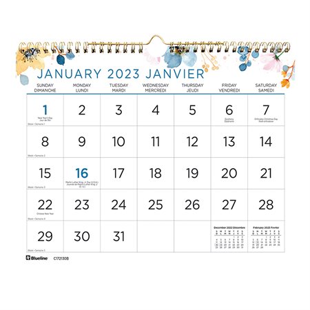 Calendrier mural mensuel à gros caractères (2025) 11 x 8 po