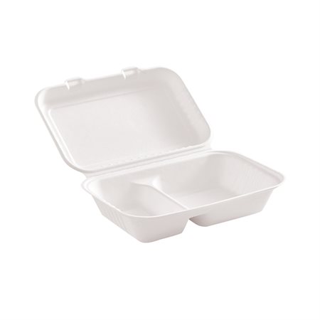 Contenants alimentaires compostables 9 po x 6 po - 2 compartiments