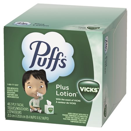 Puffs® Plus Lotion with The Scent of Vicks Facial Tissues 24 boxes of 48 tissues.