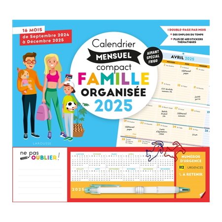 Calendrier mensuel compact famille organisée 2025 : De septembre 2024 à décembre 2025