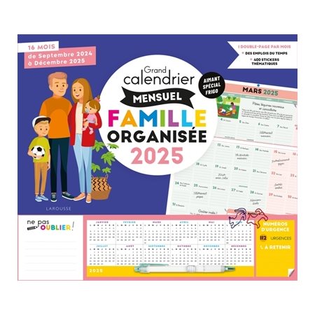 Grand calendrier mensuel Famille organisée 2025